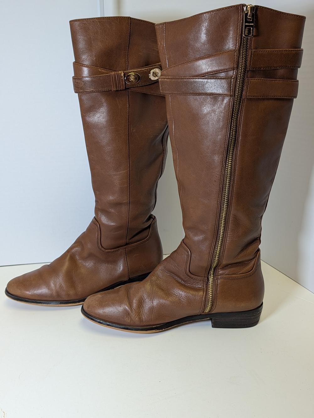Coach Brown Leather Over-the-Knee Riding Boots with Side Zip